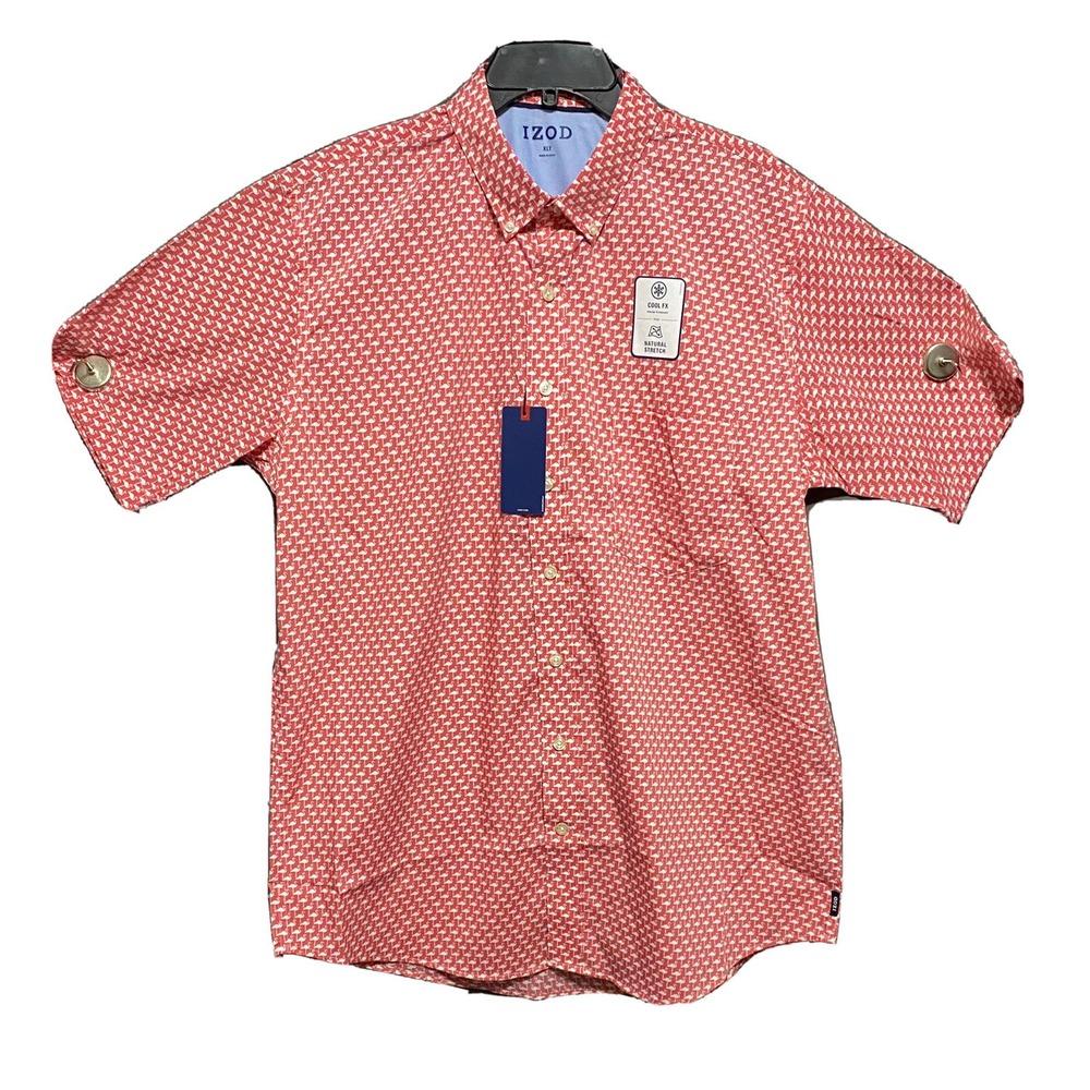 IZOD Mens XLT Flamingo Print Button Down Shirt Cool FX Stretch NWT Big Tall